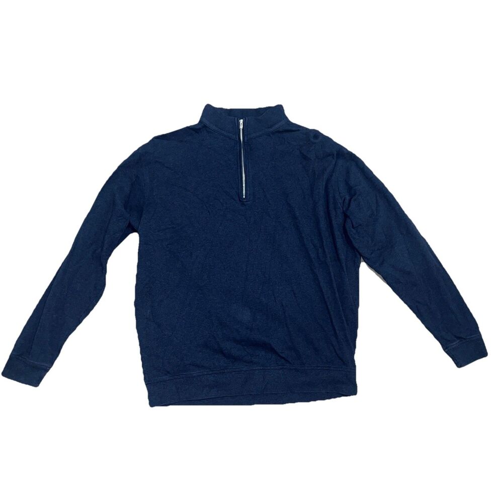 PETER MILLAR L Large Men’s 100% Cotton 1/4 Zip Pullover Polo Heather Dark Blue